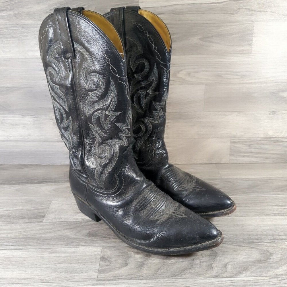 Dan Post Boots Size 10D Western Cowboy Mens Black Stitching DP 2110 J